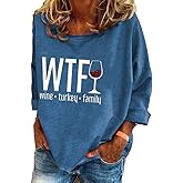 Womens Wine Turkey Family T-Shirt Casual Thanksgiving Day Shirts