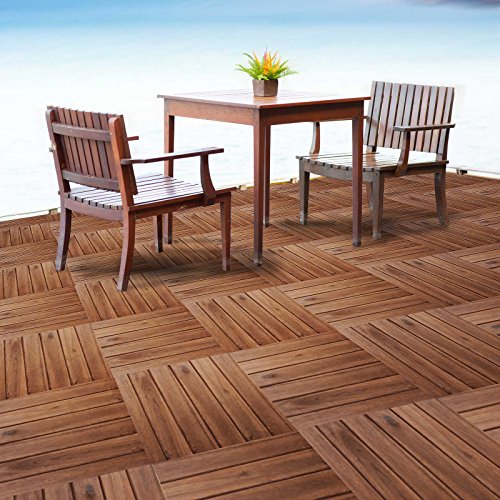 Acacia Wood Tile Flooring, Patio Pavers & Composite Decking | Interlocking Patio Tiles for Outdoor & Indoor | Stripe Pattern 12"×12"- Pack of 11 Tiles - Thumbnail 3
