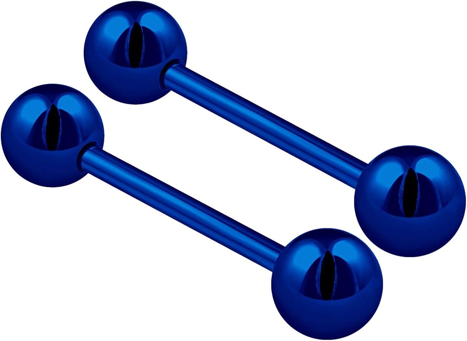 KJM FASHION 2PCS Stainless Steel Dark Blue Tongue Bar Rings Stud Barbell 14 Gauge 5/8 16mm 6mm Ball Nipple Bars Piercing Jewellery 2508