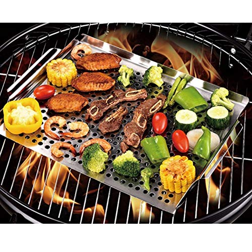Grill Pan Grill Topper Vegetable Grill Basket, Stainless Steel Vegetable Grilling Accessories for Grilling Veggie, Fish, Meat, Shrimp.and Charcoal or Gas Grills (15.7 inch) - Thumbnail 5