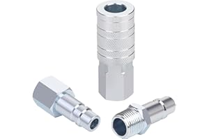HOOTSUM 1/2’’ Air Hose Fittings Set, High Flow 1PC I/M Industrial Type Coupler with 1/2’’ FNPT, 2PCS Coupler with 1/2’’ NPT, 3PCS Steel Air Compressor Accessories Quick Connect Fittings 300PSI