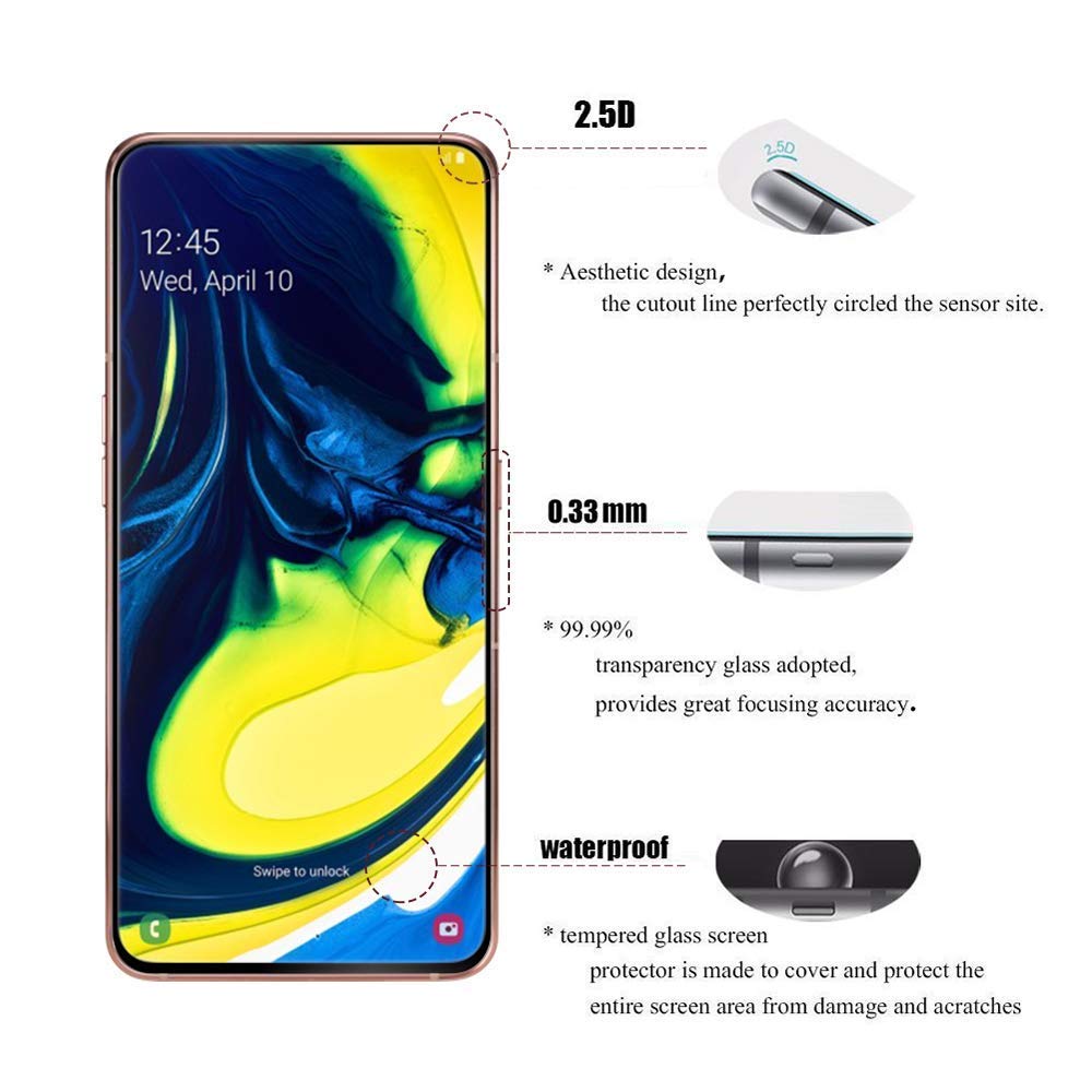 UCMDA Verre Trempé pour Samsung Galaxy A80, [Lot de 2] [Couverture Complète] Anti Rayures Glass Film Protection en Vitre Trempé Protecteur écran pour Samsung Galaxy A80