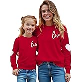 Ritatte Mommy and Me Valentine Outfits Love Heart Print Sweatshirt Valentine's Day Casual Crewneck Long Sleeve Pullover Tops