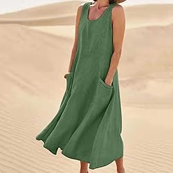 Women's Summer Cotton Linen Long Dress Sleeveless