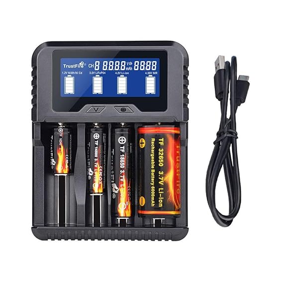 TrustFire TR-020 26650 18650 Universal Akkuladegerät - 4 x Schacht Schnellladegerät QC3.0 Type-C USB-Anschluss für IMR/INR/IC