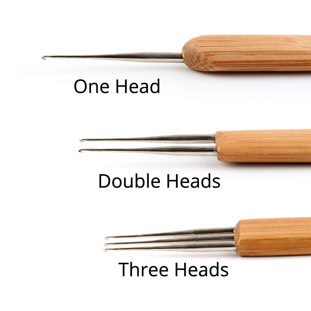 BLUPLE 3Pcs/Set(1Hook,2Hook,3Hook) Bamboo Dreadlock Crochet Hook Dreadlocks Crochet Needle with Wooden Handle Soft Touch Steel 0.75mm Crochet Hook for Braid Craft