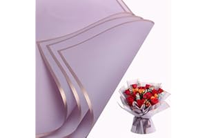 Buperor 20 Sheets Flower Bouquet Wrapping Paper, 22.5 x 22.5 inch Folding Package Floral Wrapping Paper for Wedding Birthday Valentine's Day Gift DIY Bouquets Gold Trim Lavender