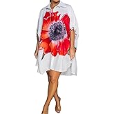 LROSEY Women Floral Button Down Shirt Dress Nightgown Casual Flower Collared Short Sleeve Mini Dresses for Spring 2026