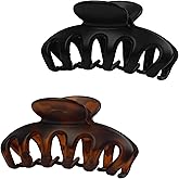 RosyReeds Claw Clip for Women, 4.3" Large 360° Grip Butterfly Spring Hair Clip, Matte Claw Clips 2 Pack - Strong Hold Banana Clips, Durable for Thick Hair, Black & Tortoise