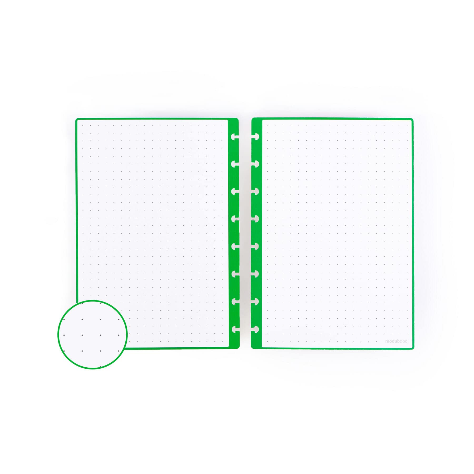 MODUBOOQ - 32 green dotted reusable duratech3 discbound pages - inserts with dots for bullet journaling - A5