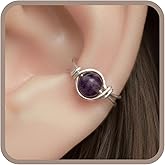 Sterling Silver Amethyst Clip On Ear Cuff, Non Piercing Dainty Huggie Gemstone Earring, February Birthstone