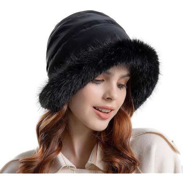Amazon.com: Lifup Women Furry Bucket Hat Faux Fur Trimmed  display picture 2
