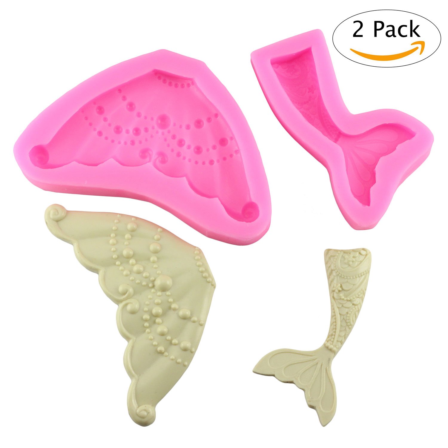 Mujiang Mermaid Tail Silicone Sugar Candy Fondant Molds Set of 2
