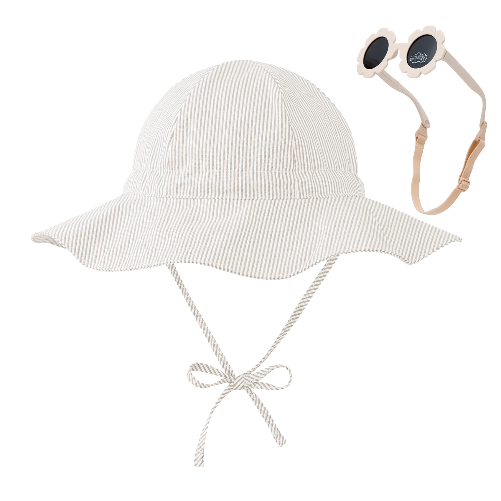 Photo 1 of Durio Baby Sun Hat UPF 50+ Sun Protection Hat for Boys Girls Baby Sunglasses 0-6 Months with Strap Wide Brim Baby Bucket Hat Adjustable Infant Sun Hat Beige 3-6 Months