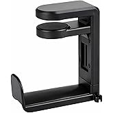EURPMASK Rotating Headphone Stand - PC Gaming Headset Holder, Adjustable Clamp-on Under Desk Hanger With 360 Degree Swivel & Cable Clip Organizer - Black