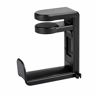 EURPMASK Rotating Headphone Stand - PC Gaming Headset Holder, Adjustable Clamp-on Under Desk Hanger With 360 Degree Swivel & Cable Clip Organizer - Black