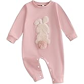 Easter Baby Boy Girl Outfit Embroidery Bunny Rompers Bunny Tail Jumpsuit Unisex Newborn Infant Easter Clothes