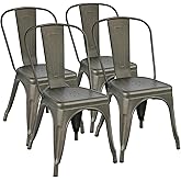 Yaheetech Iron Metal Dining Chairs Stackable Side Chairs Bar Chairs with Back, Set of 4 Indoor-Outdoor Classic/Chic/Industria