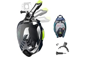 WAVE Full Face Snorkel Mask, Diving Mask with 180° Panoramic View Dual Airflow Breathing Technology with Detachable Camera Mount, Dry Top Set Anti Fog Anti Leak for Kids Adult