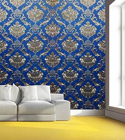 Eurotex Embossed Damask Design Paper Wallpaper Roll (50.01 cm x 8 cm x 8 cm, Blue)