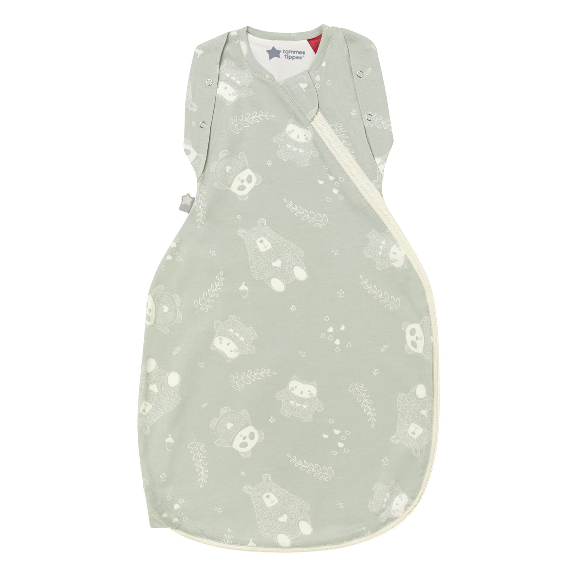 Tommee Tippee Swaddle Bag for Newborns, 0-3m, 1.0 Tog for 20-24°C, Woodland Gro Friends Sleeping Bag, Soft Cotton-Rich Fabric, Healthy Hip Development Design, Bottom to Top Zip