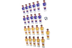 Focket Foosball Men Replacement Parts, 22 Resin Players Set with Soccer Ball for 1.4M Table, Purple Yellow Foosball Table Pla