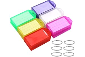 Coideal Plastic Key Tags with Labels, 60 Pcs Key Fobs Label Identifier Colored Tough Keychain ID Tag with Split Rings, 6 Asso