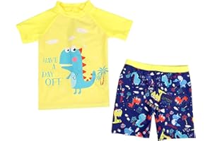 YAGATA Toddler Boys Swim Set Cute 2t Swimsuit Boy Dinosaur Bathing Suit Short Sleeve 3t Swimming Suits