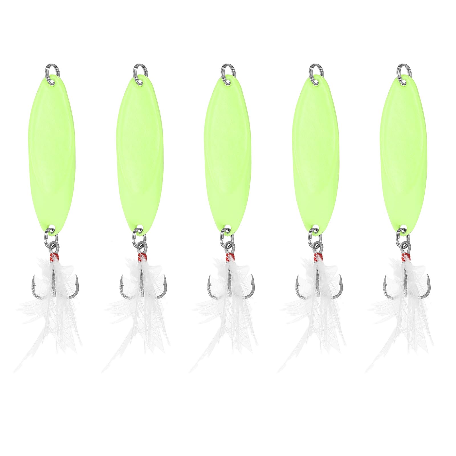 PATIKIL Fishing Spoons 1/5 oz 5g, 5Pcs Fishing Lures Glow in the Dark Casting Spoon Treble Hooks Jigs Spinner Baits for Freshwater Saltwater Salmon Bass, White