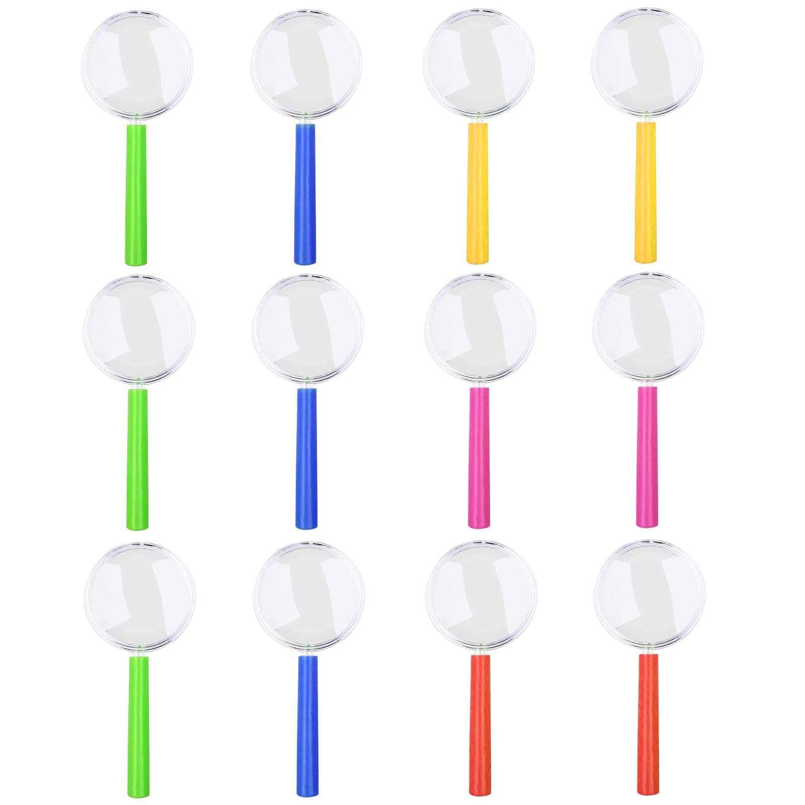 TSHAOUN 12 PCS Kids Magnifying Glasses with Colorful Handle,Plastic Magnifying Glasses Reading Aid Kids Handheld Magnifier Toy, for Kids for Reading, Exploring, Hobbies & Observation