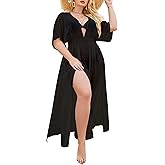 IN'VOLAND Womens Plus Size Swimsuit Cover Up Deep V Neck Bathing Suit Swimwear Bikini Coverup Long Split Kaftan Kimono Dress