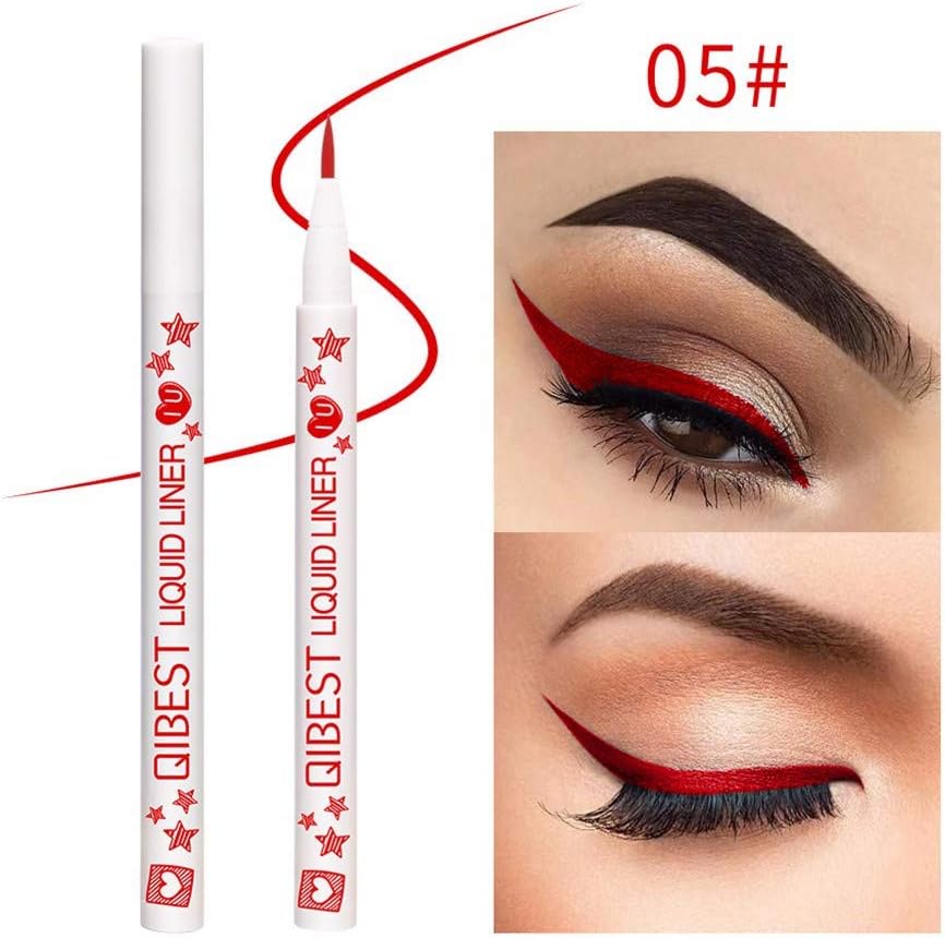 vmree Metallic Shiny Smoky Eyes Eyeshadow Waterproof Glitter Liquid Eyeliner (Red)