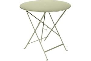 Fermob - Bistro 30" Round Table - Folding Table with Steel Top & Umbrella Hole - Outdoor Dinner & Drinks - Perfect for Patio & Garden - Willow Green
