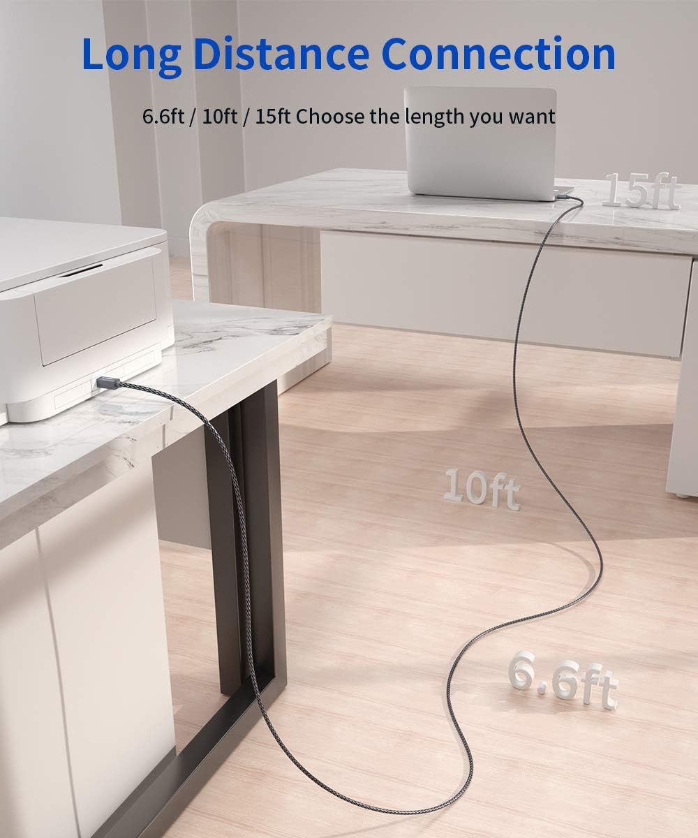 Printer Cable, JSAUX 6.6FT USB Printer Cord 2.0 Type A Male to B Male Cable Scanner Cord High Speed Compatible with HP, Canon, Dell, Epson, Lexmark, Xerox, Samsung and More (Grey): Computers & Accessories