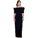 Xscape Womens Xscape Women's Off-The-Shoulder, Floor-Length, Scuba Crepe Gown with Ruffle Detail and Fitted Silhouette (Plus)