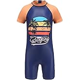 Boys Rash Guard Swimsuits One Piece Short Sleeve Swim Shirt for Kids UPF 50+ Sun Protection Bathing Suits