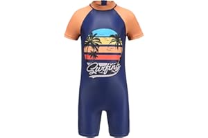LOLLISY Boys One Piece Rash Guard Swimsuits Short Sleeve Swim Shirt for Kids UPF 50+ Sun Protection Bathing Suits 3-16 Years