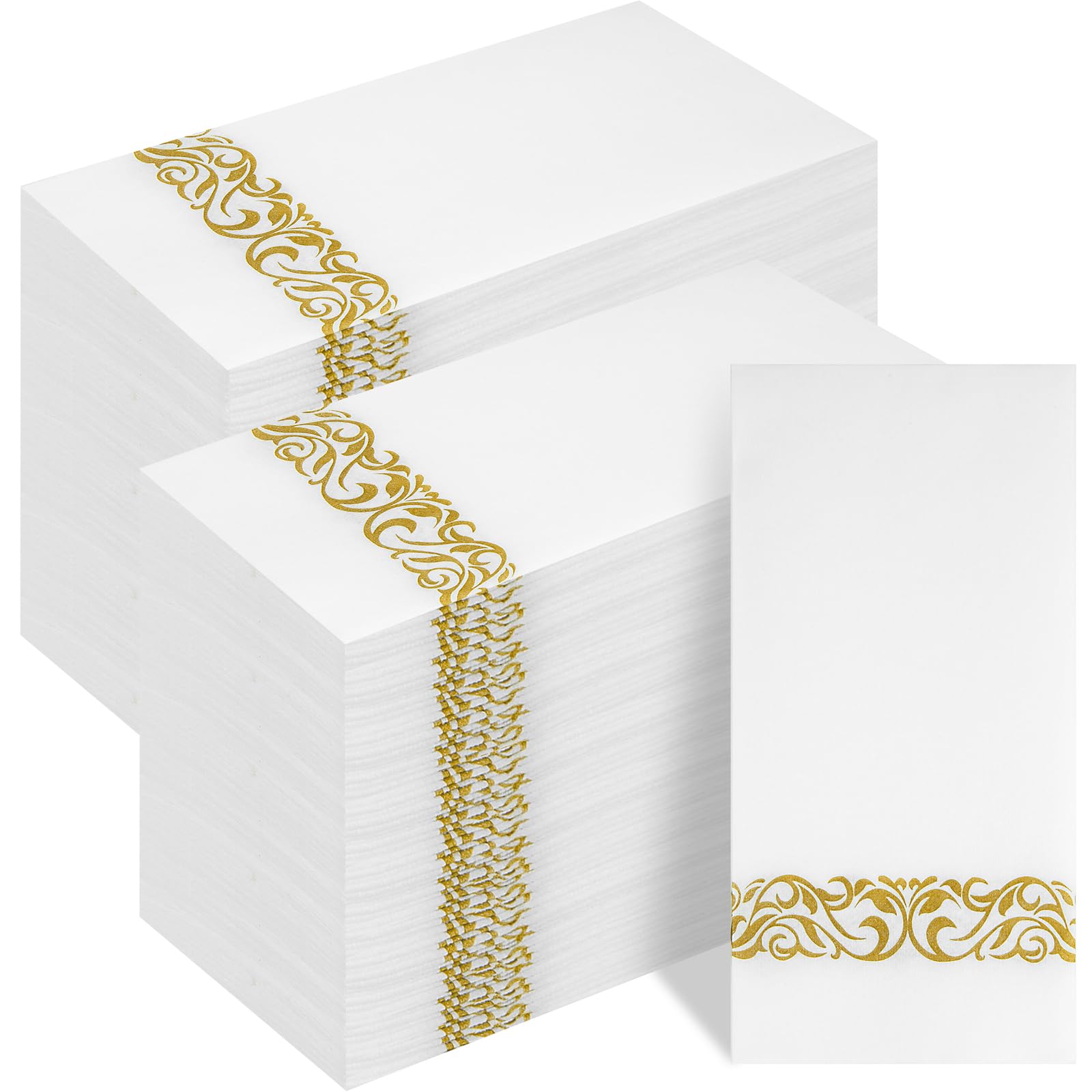 I00000 200 Pack Gold Napkins Disposable Hand Towels, Soft and Absorbent Linen Bathroom Napkins Disposable, White and Gold Napkins,Bathroom Hand Napkins for Wedding, Party or Dinners
