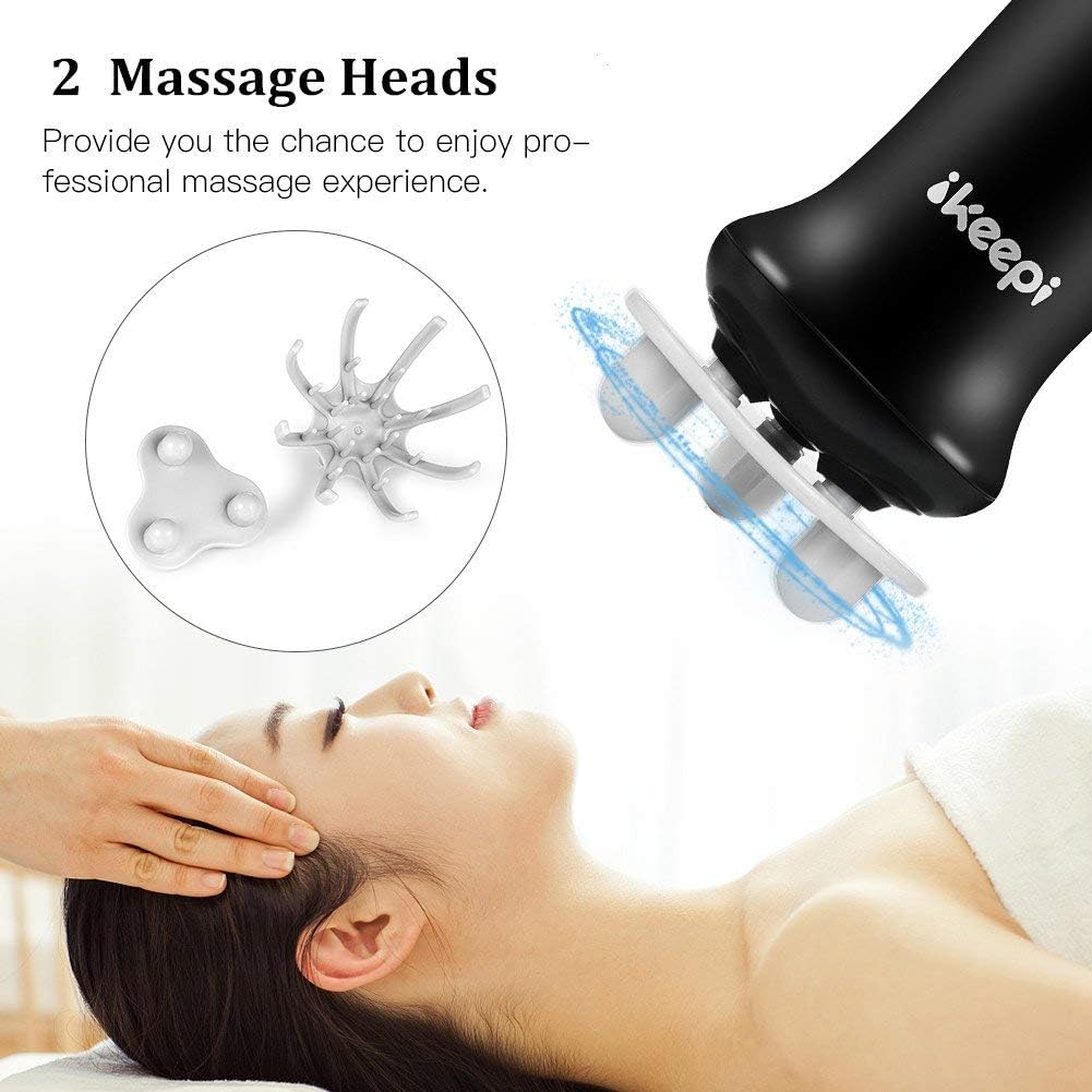 Ikeepi Scalp Massager, Vibration Head Massager for Stress Relaxation, Hair Stimulation, 2 Different Massage Heads- Massaging Face, Neck, Back &Legs: Health & Personal Care