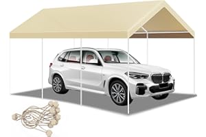 DREAMALL DIRECT 10'x20' Carport Car Replacement Canopy Cover Outdoor for Tent Party Top Garage Shelter Cover with 26 Ball Bungees(Only Cover, Frame Not Included) Khaki