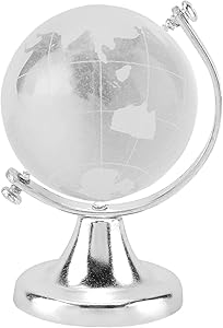 Omabeta Round Earth Globe World Map Crystal Glass Ball Sphere Magic Ball with Stand Art Decor for Home Office Decor Gift 6.5x4cm(Silver)