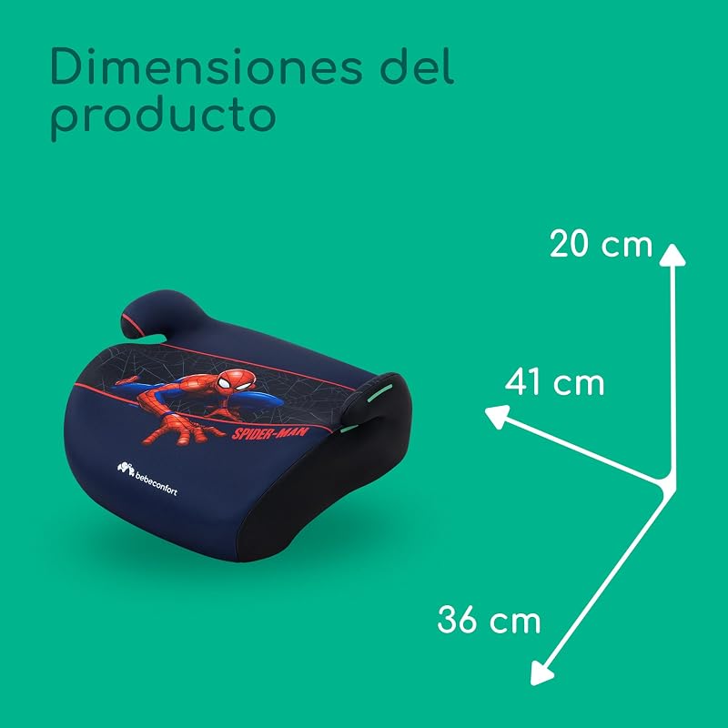 Marvel Manga i-Safe, Assento Elevador de Carro, Cadeirinha Marvel Legends Spiderman, 6-12 anos, 128–150 cm, 22-36 kg, Leve, Instalação Fácil com Cinto, Almofadado, Homem-Aranha Autêntico