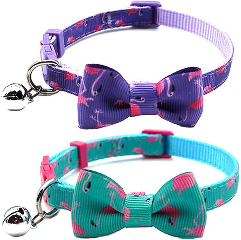 Amazon Azuza 猫 首輪 くびわ セーフティバックル付 安全 鈴付 リボン付 かわいい おしゃれ フラミンゴ柄 猫用首輪 調節可能 2個入り ペット用品 Azuza 首輪 通販