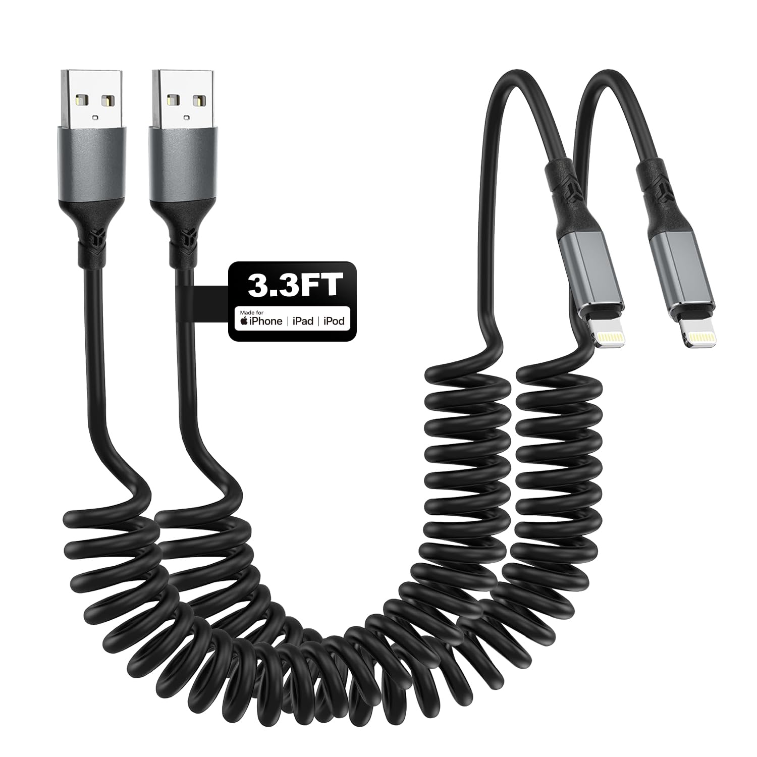 Photo 1 of 2-Pack Coiled Lightning Cable 3.3ft?[MFi Certified] iPhone Charger Fast Charging Cord, Compatible with iPhone 14 13 12 11 Pro Max Mini XR XS 8 7 Plus SE iPad iPod Apple CarPlay