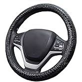 Premium Leather Steering Wheel Cover with Air Holes – Non-Slip Rubber Grip, Universal Fit for Cars (Black)