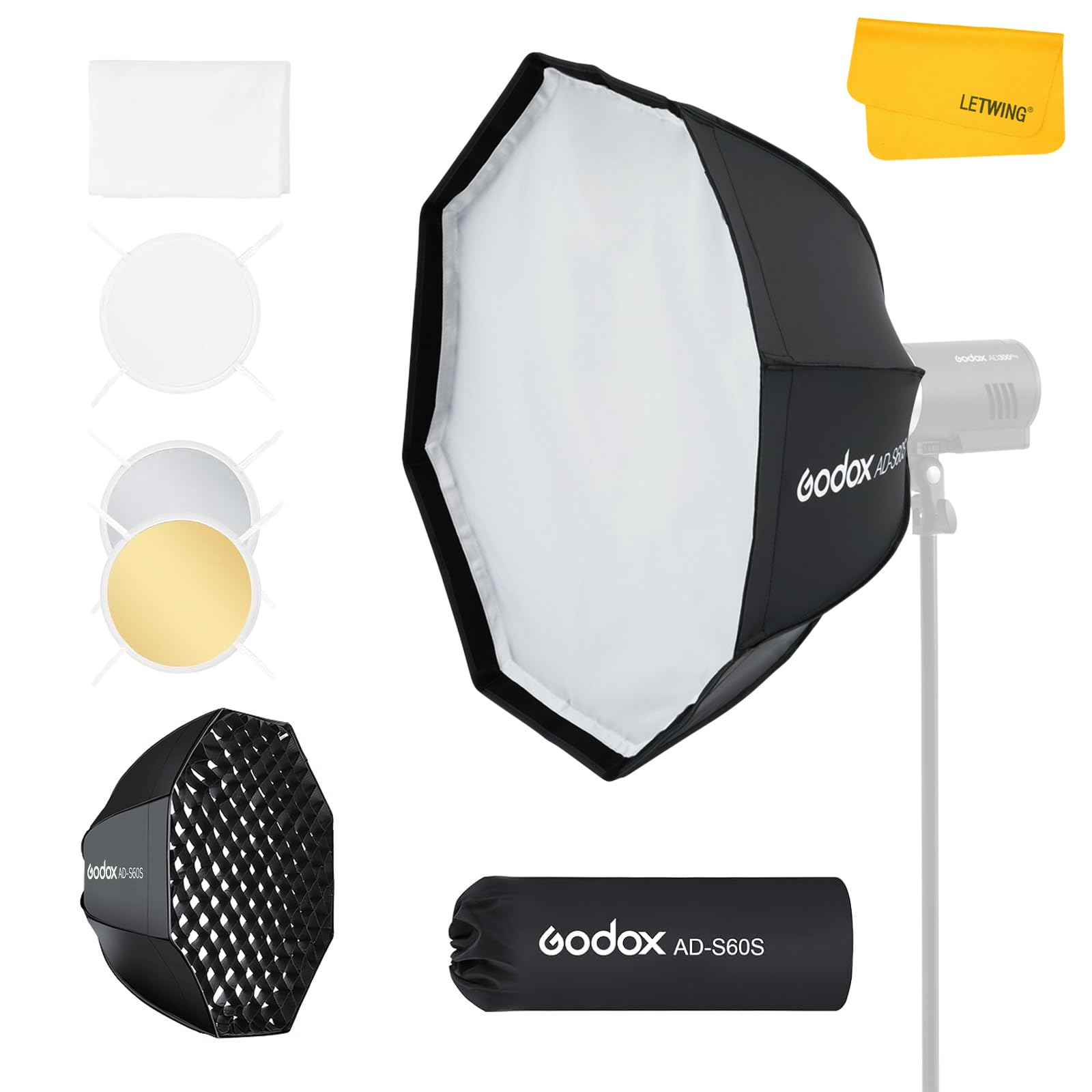 Godox AD-S60S 60cm/23.6inch Portable Softbox Octagon Umbrella Style with Godox Mount Quick Install for AD400 Pro AD300 Pro Studio Flash ML60 LED Light Soft Box