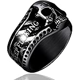 ELFASIO Vintage Ring Stainless Steel Gothic Skull Rings for Men Boy Band Silver Skeleton Cocktail Party Biker Ring Size 8-13