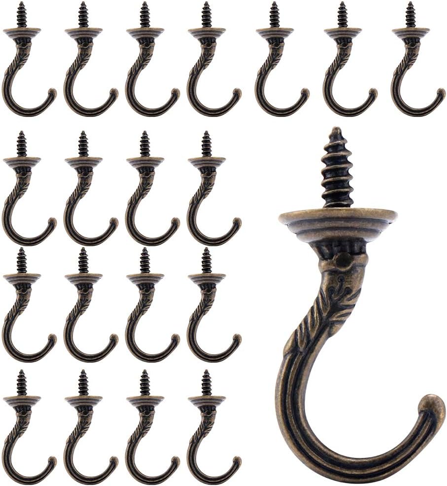 Fippy 20PCS Vintage Wall Ceiling Screw Hooks, Screwin Wall Ceiling Hook Cup Hook Hanger