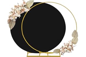 HAISIWLKJ 6ft Round Backdrop Stand and Black Covers 1 Stable Balloon Arch Stand with Base and 1 Polyster Circle Arch Covers Metal Wedding Arch Backdrop Stand Frame for Parties Baby Shower Garden Decorations
