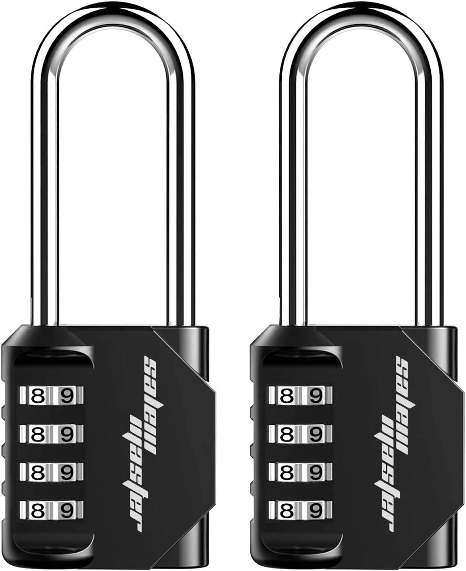 SALEM MASTER 4 Digit Outdoor Combination Locks 2.2 Inch Long Shackle Combination Gate Locks, Padlock for Gym Locker, Hasp Cabinet, Fence, Toolbox (Black-2 Pack)